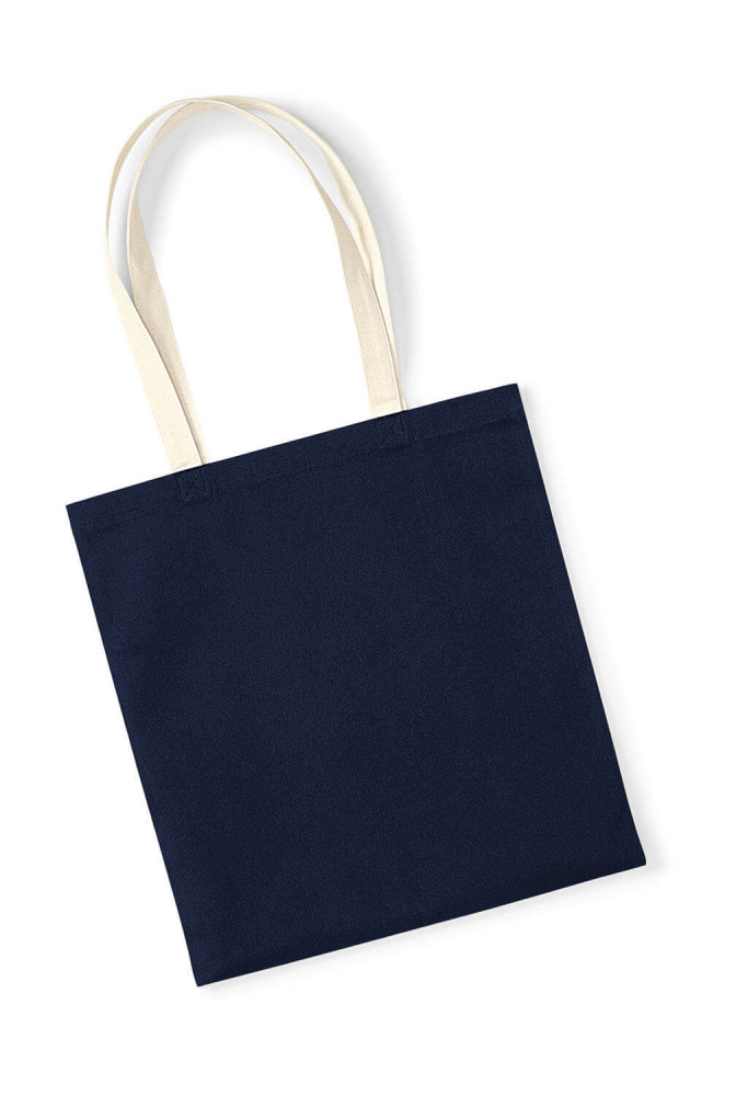 Uniszex organikus bevásárló táska Westford Mill EarthAware? Organic Bag for Life - Contrast Handle Egy méret, French Sötétkék (navy)/Naturál