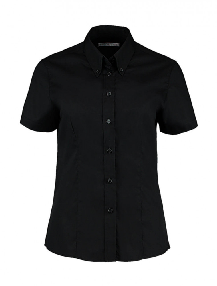 Női rövid ujjú blúz Kustom Kit Women's Tailored Fit Premium Oxford Shirt SSL 6XL, Fekete