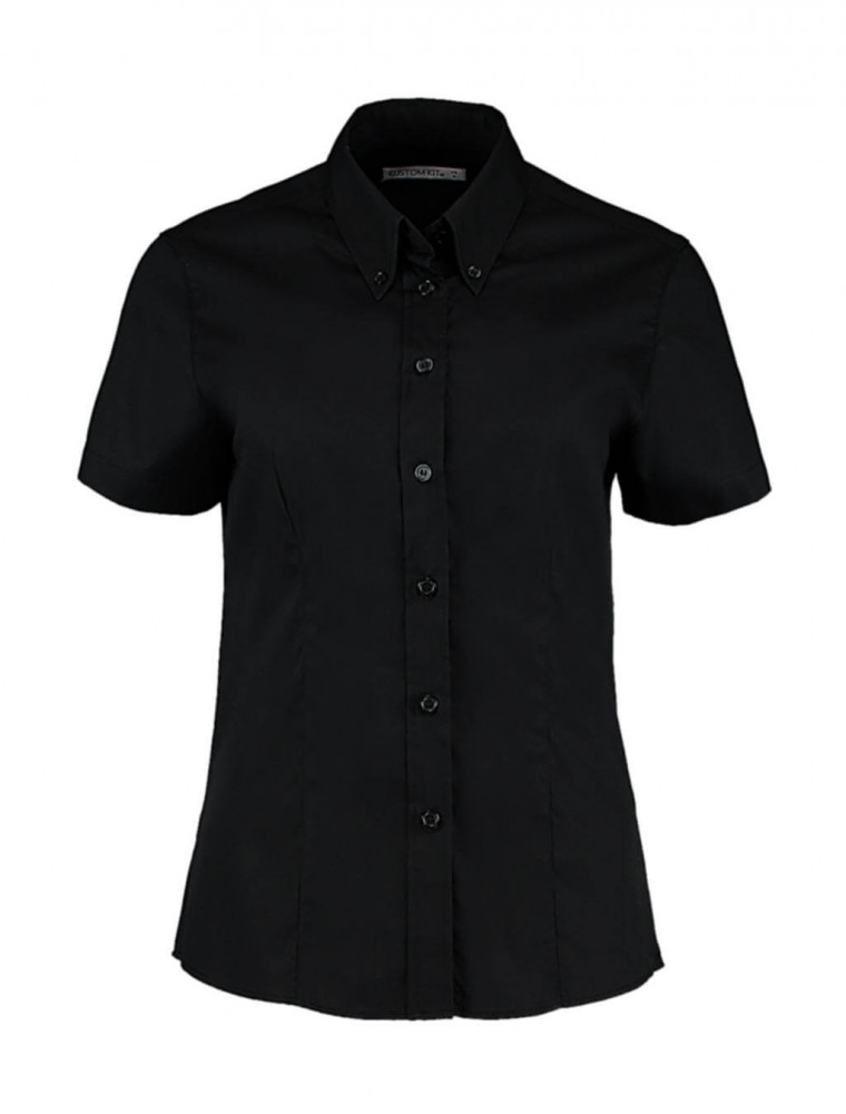 Női rövid ujjú blúz Kustom Kit Women's Tailored Fit Premium Oxford Shirt SSL 2XL, Fekete