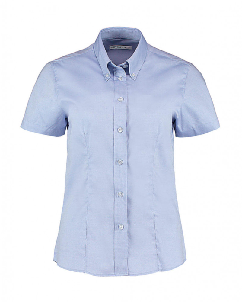 Női rövid ujjú blúz Kustom Kit Women's Tailored Fit Premium Oxford Shirt SSL XL, Világos kék