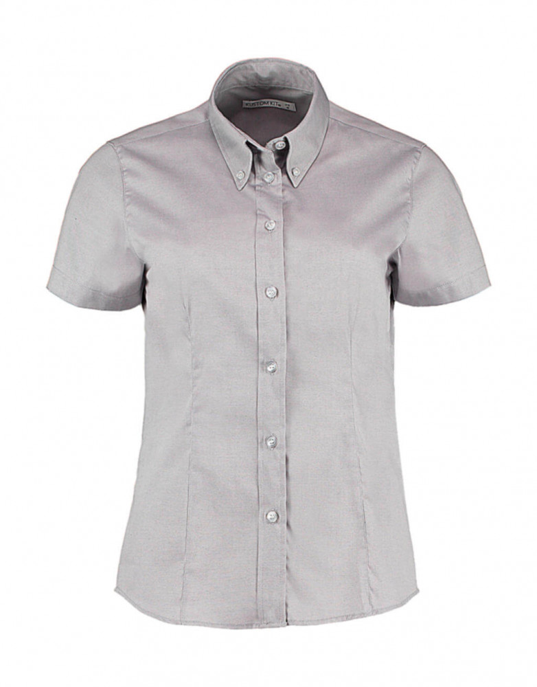 Női rövid ujjú blúz Kustom Kit Women's Tailored Fit Premium Oxford Shirt SSL S, Ezüstszürke