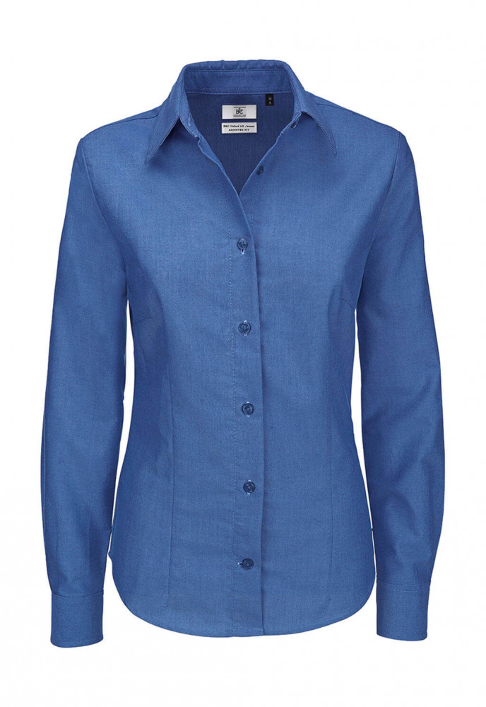 Női hosszú ujjú blúz B and C Oxford LSL/women Shirt 5XL, kék Chip