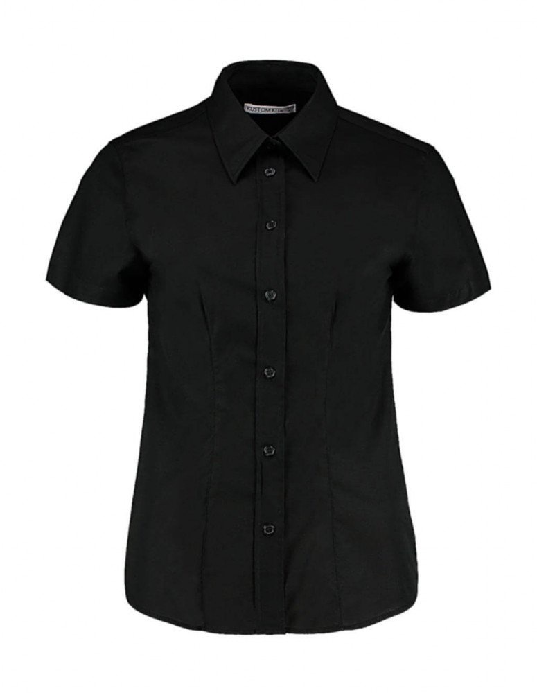 Női rövid ujjú blúz Kustom Kit Women's Tailored Fit Workwear Oxford Shirt SSL XS (8), Fekete