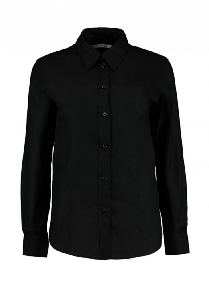 Női hosszú ujjú blúz Kustom Kit Women's Tailored Fit Workwear Oxford Shirt XS (8), Fekete