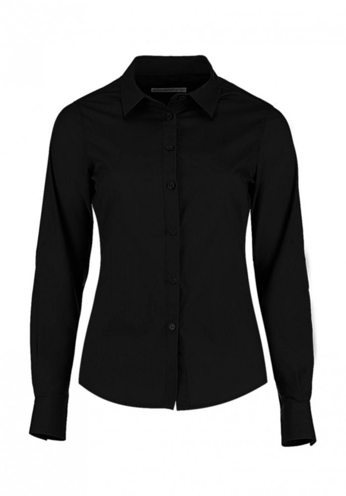 Női hosszú ujjú blúz Kustom Kit Women's Tailored Fit Poplin Shirt XL, Fekete