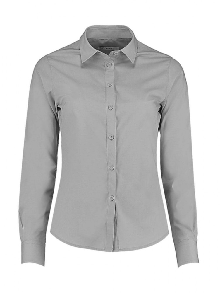 Női hosszú ujjú blúz Kustom Kit Women's Tailored Fit Poplin Shirt 3XL, Világos szürke