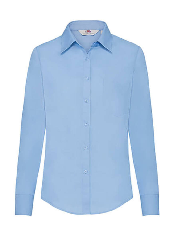 Női Blúz Hosszú ujjú Fruit of the Loom Poplin Shirt Long Sleeve Lady-Fit - XS, Mid kék