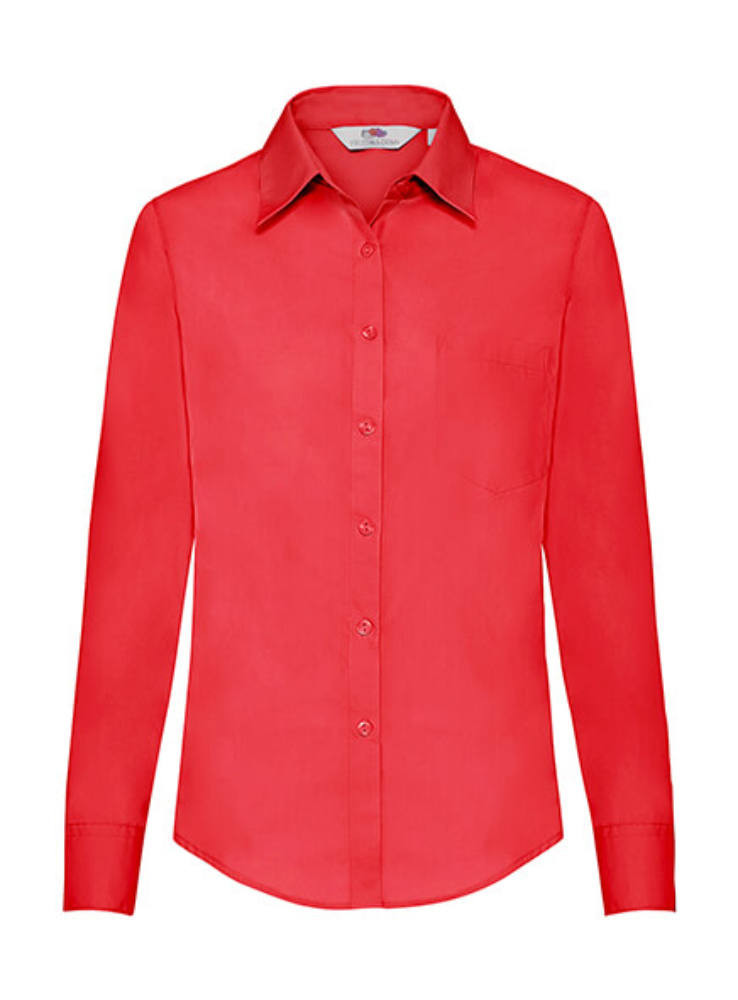 Női Blúz Hosszú ujjú Fruit of the Loom Poplin Shirt Long Sleeve Lady-Fit - 3XL, Piros