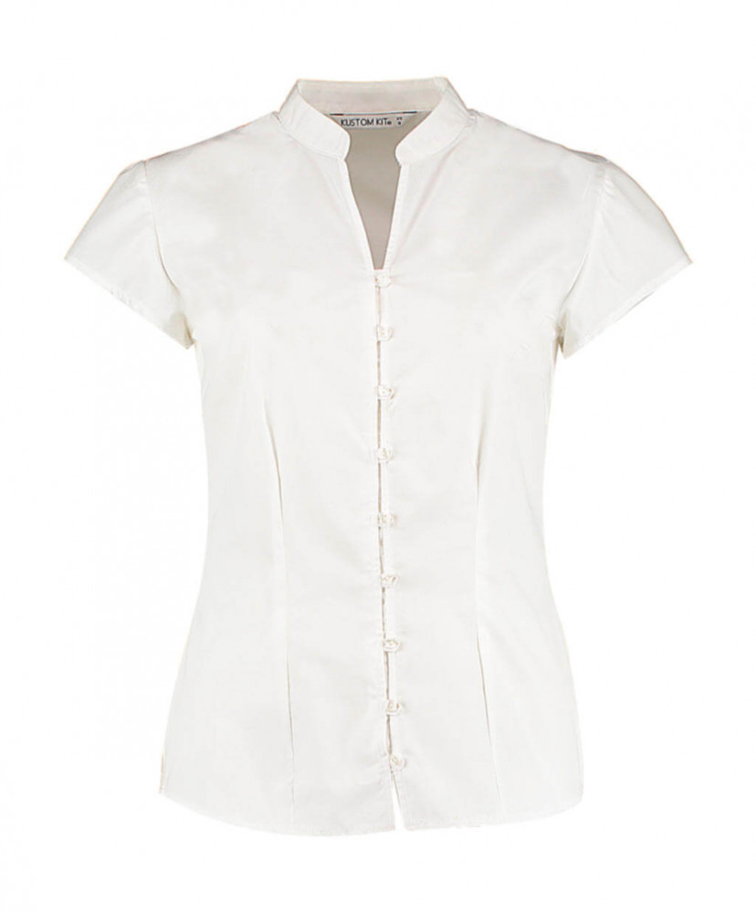 Női csapott ujjú blúz Kustom Kit Women's Tailored Fit Mandarin Collar Blouse SSL L (14), Fehér