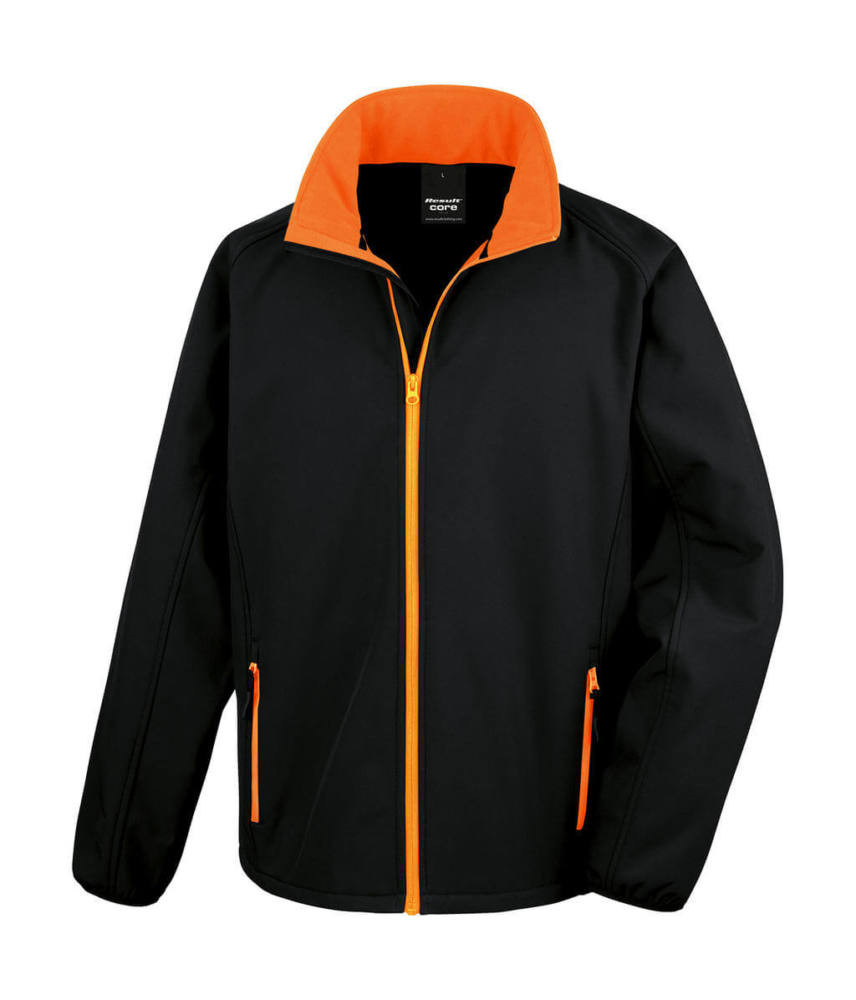 Férfi Softshell Hosszú ujjú Result Printable Softshell Jacket - L, Fekete/Narancssárga