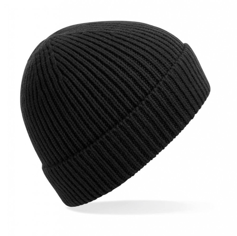 Uniszex téli sapka Beechfield Engineered Knit Ribbed Beanie Egy méret, Fekete