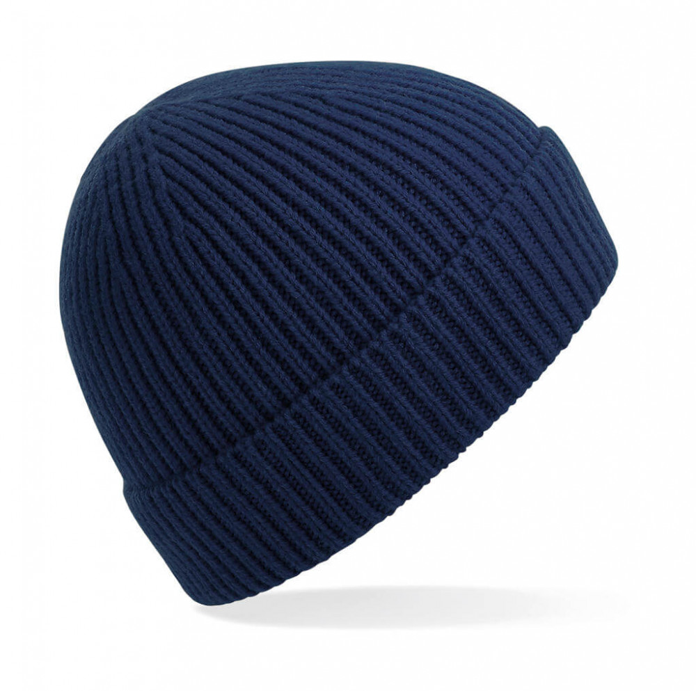 Uniszex téli sapka Beechfield Engineered Knit Ribbed Beanie Egy méret, Oxford Sötétkék (navy)