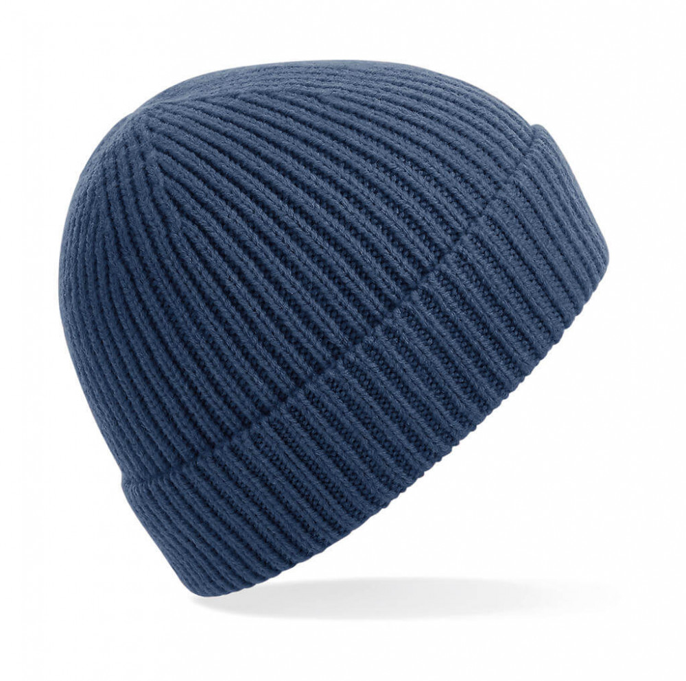 Uniszex téli sapka Beechfield Engineered Knit Ribbed Beanie Egy méret, Acélkék