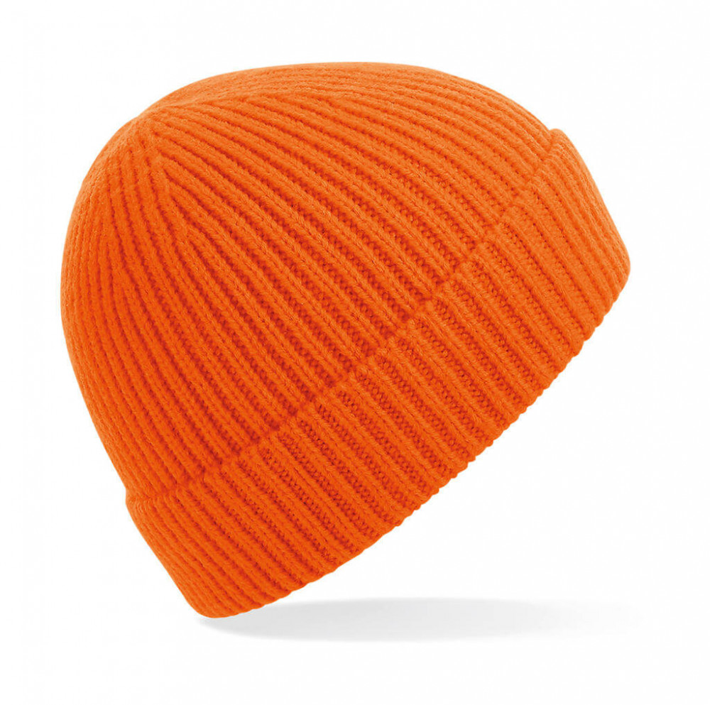 Uniszex téli sapka Beechfield Engineered Knit Ribbed Beanie Egy méret, Narancssárga