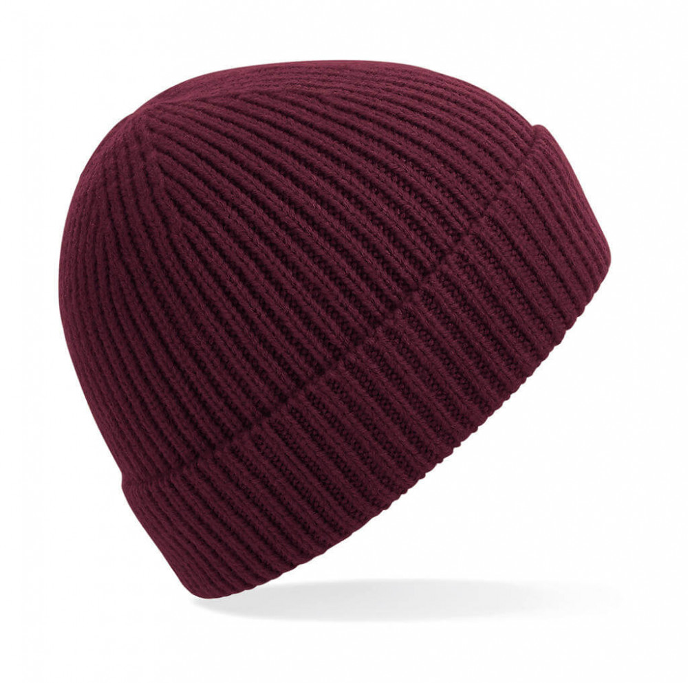 Uniszex téli sapka Beechfield Engineered Knit Ribbed Beanie Egy méret, Burgundi