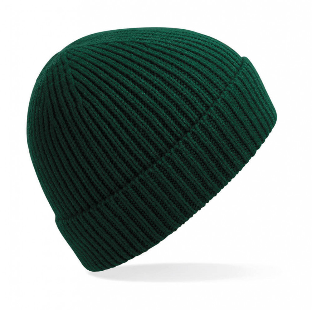 Uniszex téli sapka Beechfield Engineered Knit Ribbed Beanie Egy méret, Sötétzöld