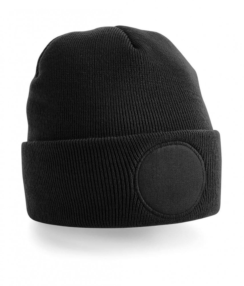 Uniszex téli sapka Beechfield Circular Patch Beanie Egy méret, Fekete