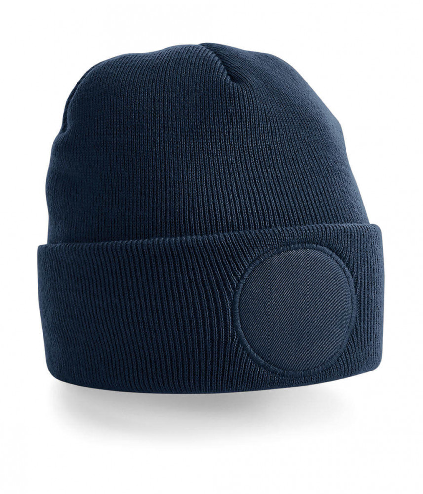 Uniszex téli sapka Beechfield Circular Patch Beanie Egy méret, Sötétkék (navy)