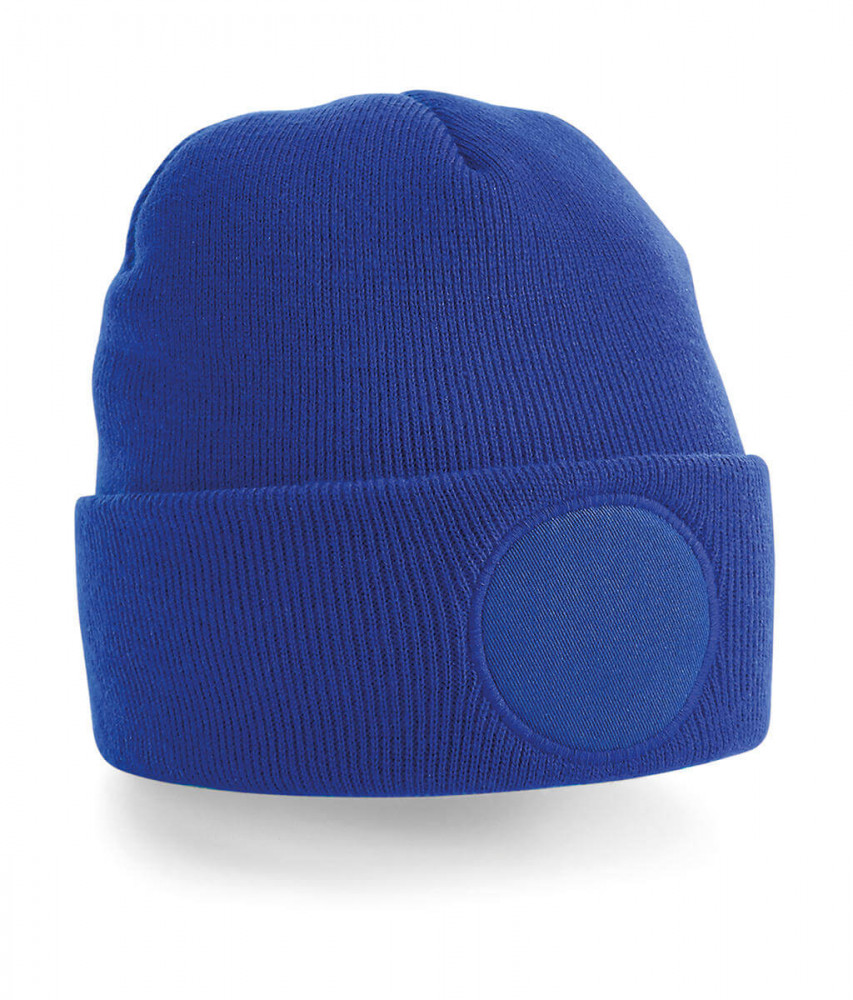 Uniszex téli sapka Beechfield Circular Patch Beanie Egy méret, Világos királykék