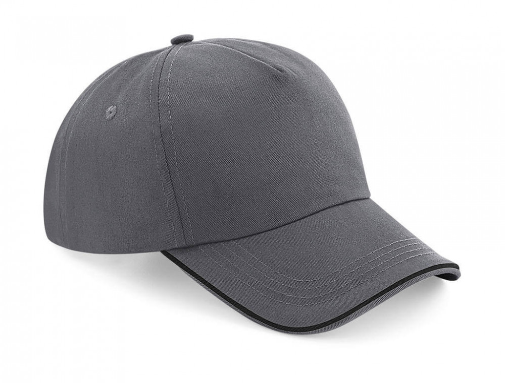 Uniszex sapka Beechfield Authentic 5 Panel Cap - Piped Peak Egy méret, Grafitszürke Szürke/Fekete