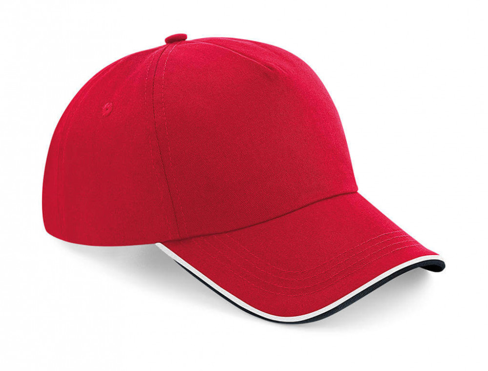 Uniszex sapka Beechfield Authentic 5 Panel Cap - Piped Peak Egy méret, Classic Piros/Fekete/Fehér