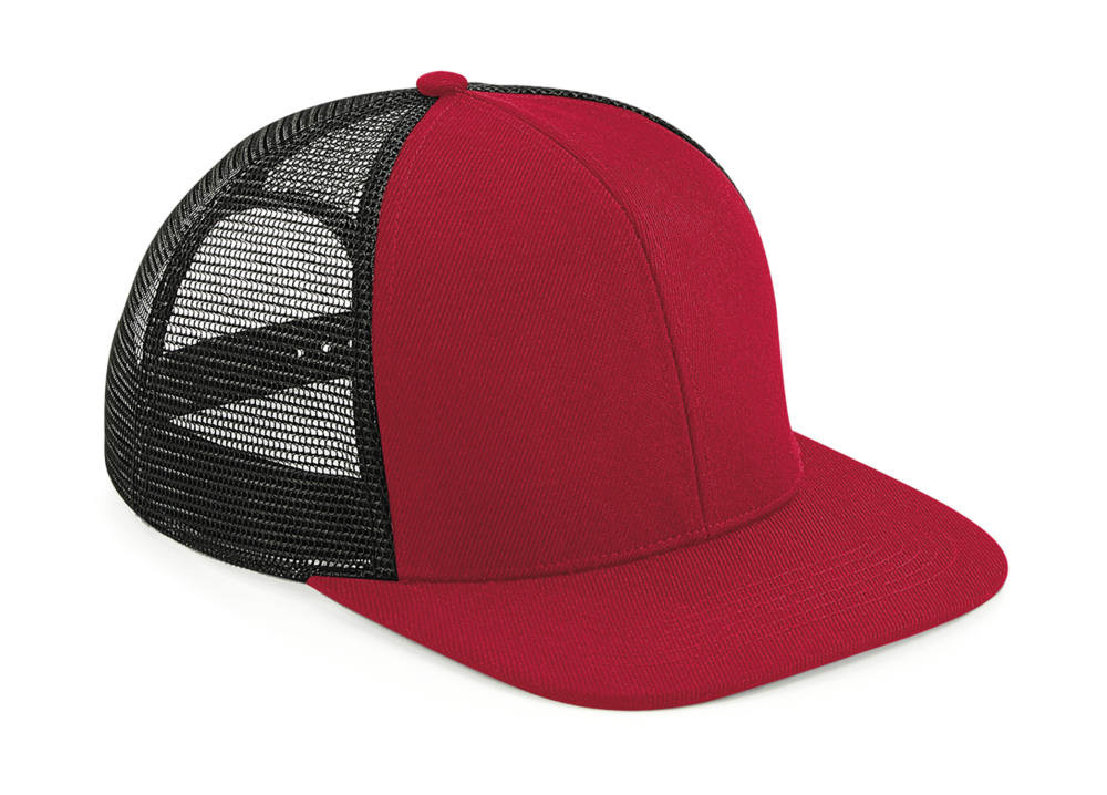 Uniszex sapka Beechfield Original Flat Peak 6 Panel Trucker - One Size, Piros/Fekete