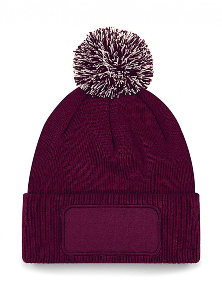 Uniszex téli sapka Beechfield Snowstar Printers Beanie Egy méret, Burgundi vörös/Off Fehér