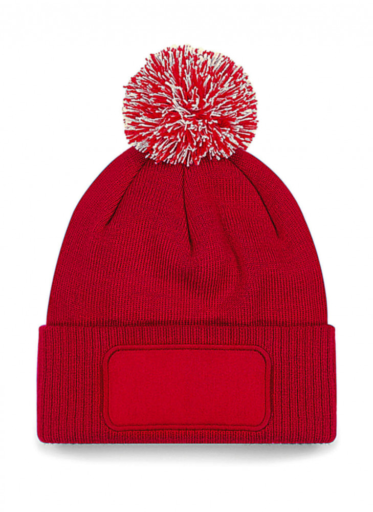 Uniszex téli sapka Beechfield Snowstar Printers Beanie Egy méret, Klasszikus piros/Törtfehér