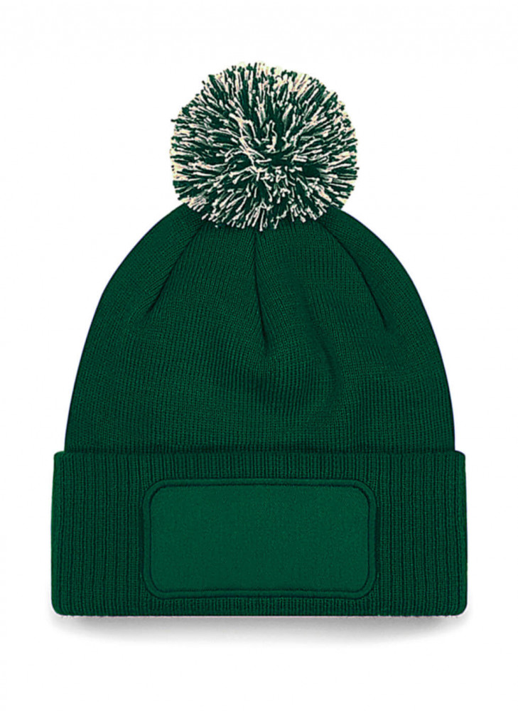 Uniszex téli sapka Beechfield Snowstar Printers Beanie Egy méret, Sötétzöld/Törtfehér