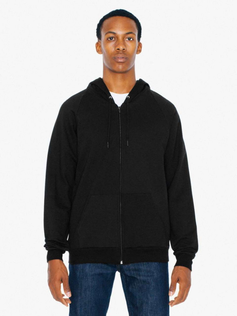 Uniszex pulóver American Apparel AA5497 California Fleece Cipzáras Kapucnis pulóver -XL, Black