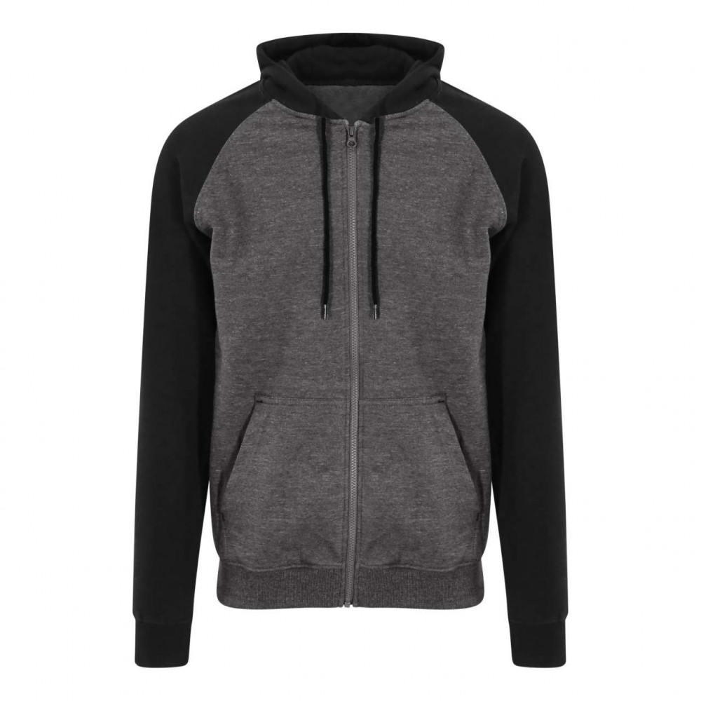 Uniszex pulóver Just Hoods AWJH063 Baseball Zoodie -XL, Charcoal Grey/Jet Black