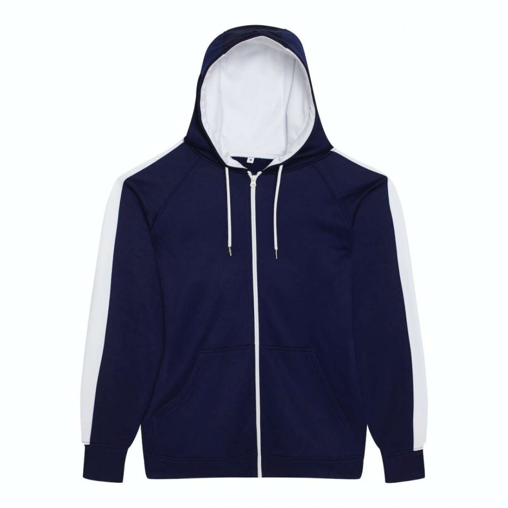 Uniszex pulóver Just Hoods AWJH066 Sports polyester Zoodie -XL, Oxford Navy/Arctic White