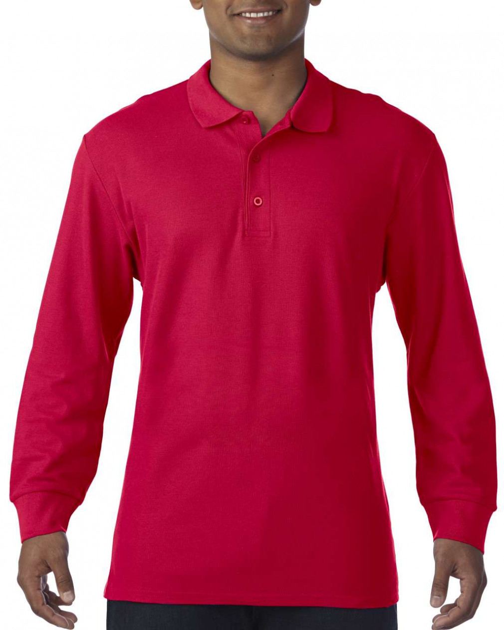 Férfi galléros póló Gildan GI85900 premium Cotton Adult Long Sleeve Double piqué polo -2XL, Red