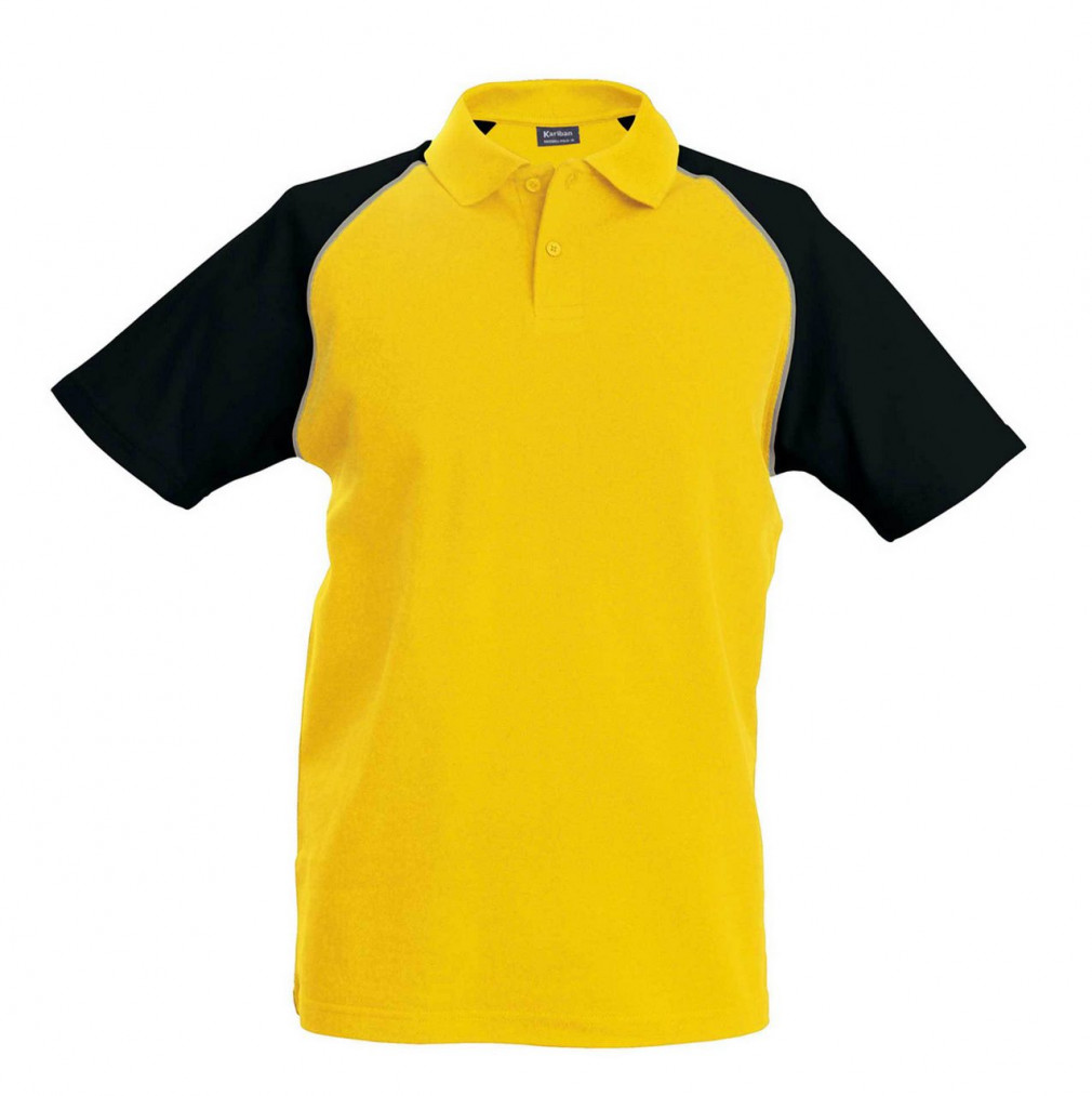 Férfi galléros póló Kariban KA226 Baseball - Short-Sleeved polo Shirt -3XL, Yellow/Black