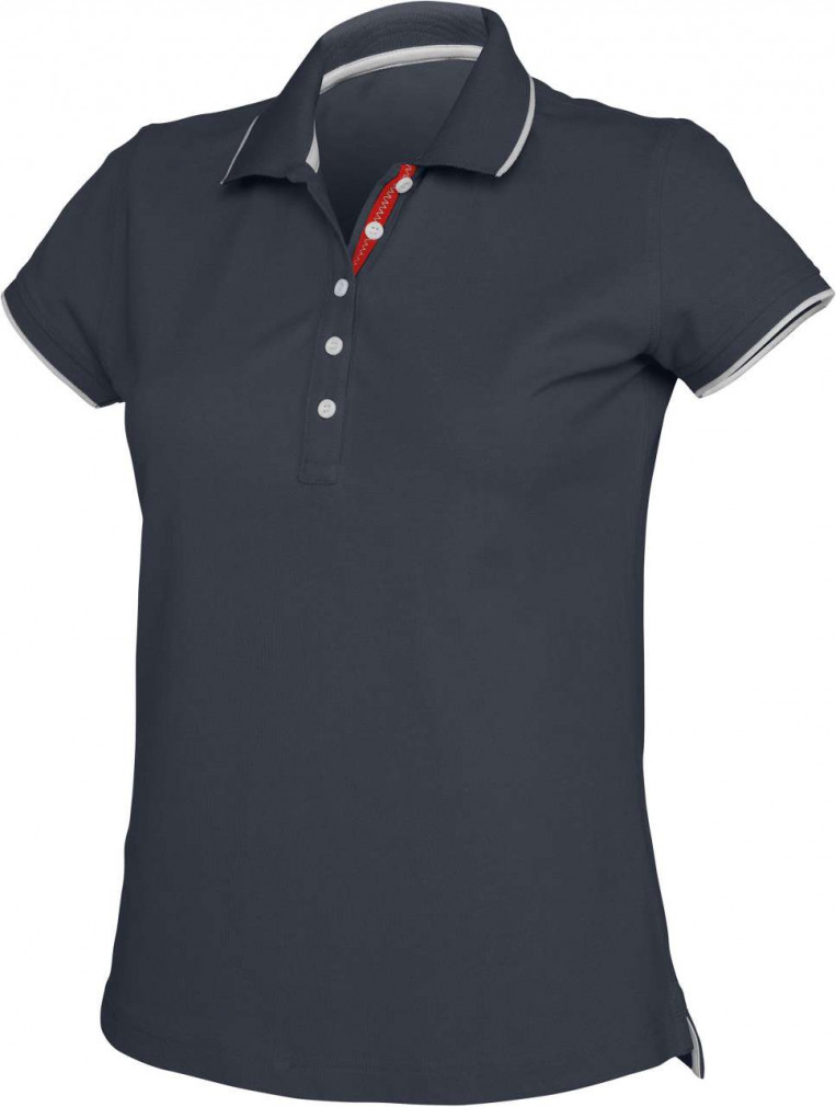 Női galléros póló Kariban KA252 Ladies' Short-Sleeved piqué Knit polo Shirt -M, Navy/White/Red