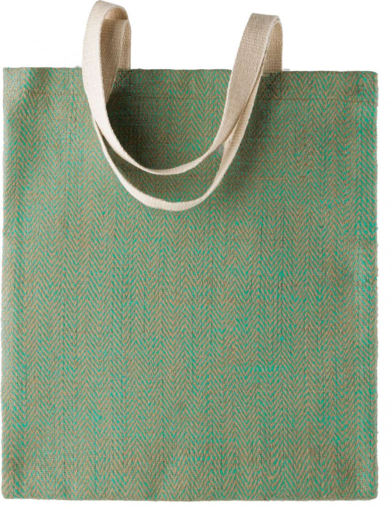 Uniszex táska Kimood KI0226 100% natural Yarn Dyed Jute Bag -Egy méret, Natural/Water Green