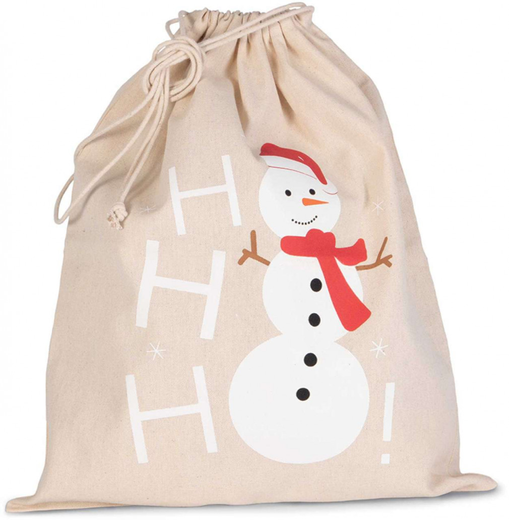 Uniszex táska Kimood KI0745 Cotton Bag With Snowman Design And Drawcord Closure -Egy méret, Natural