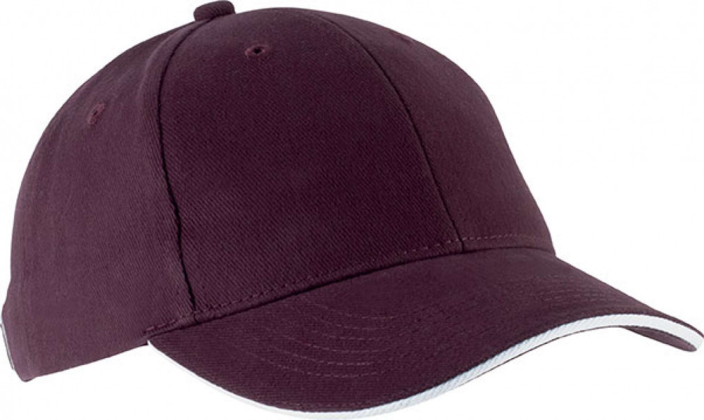Uniszex sapka Kariban KP011 Orlando - Oekotex Certified 6 panel Cap -Egy méret, Burgundy/White