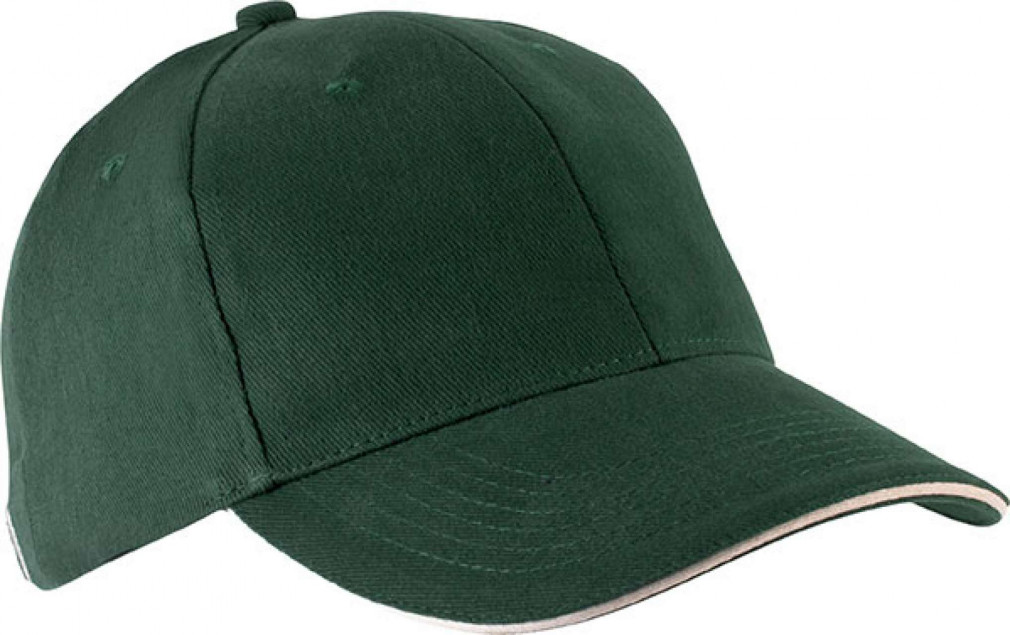 Uniszex sapka Kariban KP011 Orlando - Oekotex Certified 6 panel Cap -Egy méret, Forest Green/Beige