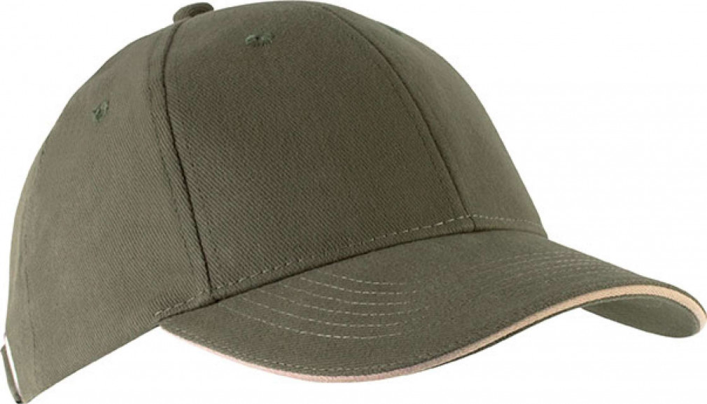 Uniszex sapka Kariban KP011 Orlando - Oekotex Certified 6 panel Cap -Egy méret, Olive Green/Beige