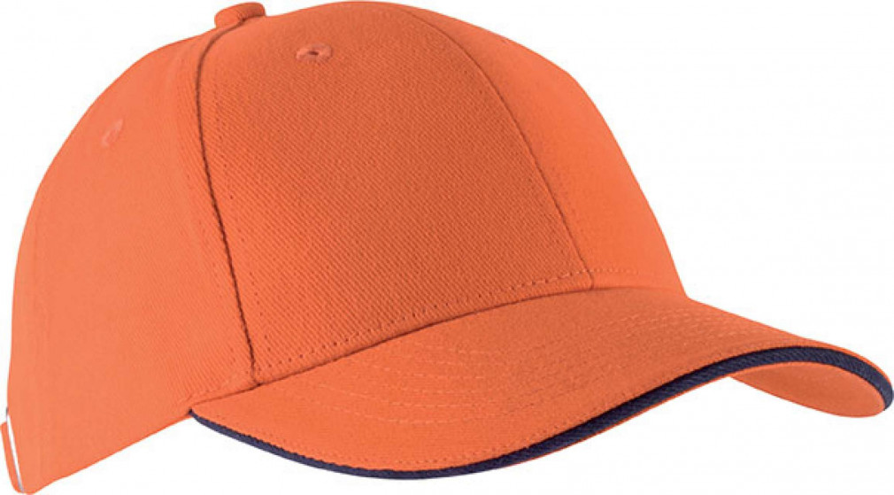 Uniszex sapka Kariban KP011 Orlando - Oekotex Certified 6 panel Cap -Egy méret, Orange/Navy
