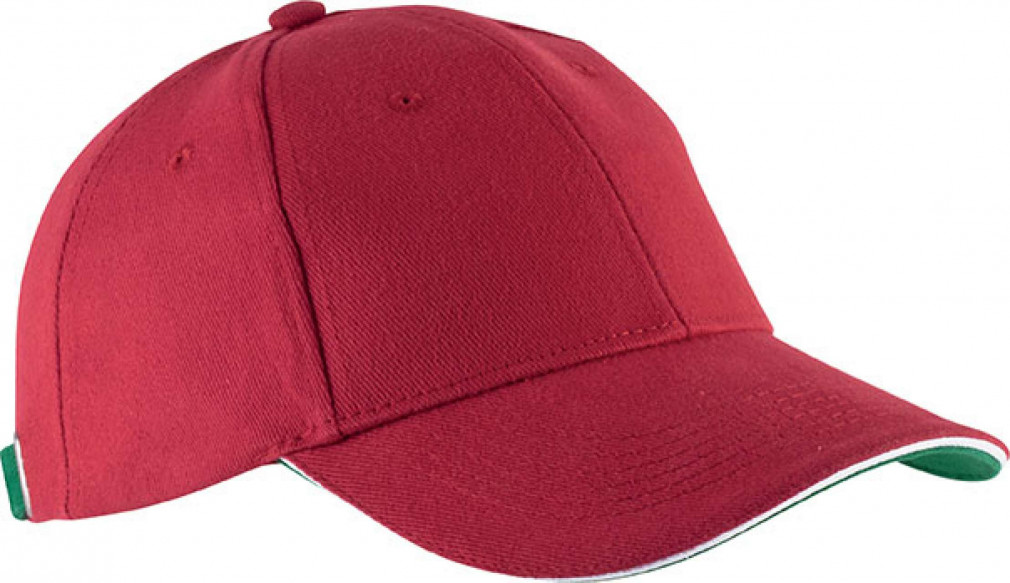 Uniszex sapka Kariban KP011 Orlando - Oekotex Certified 6 panel Cap -Egy méret, Red/Black