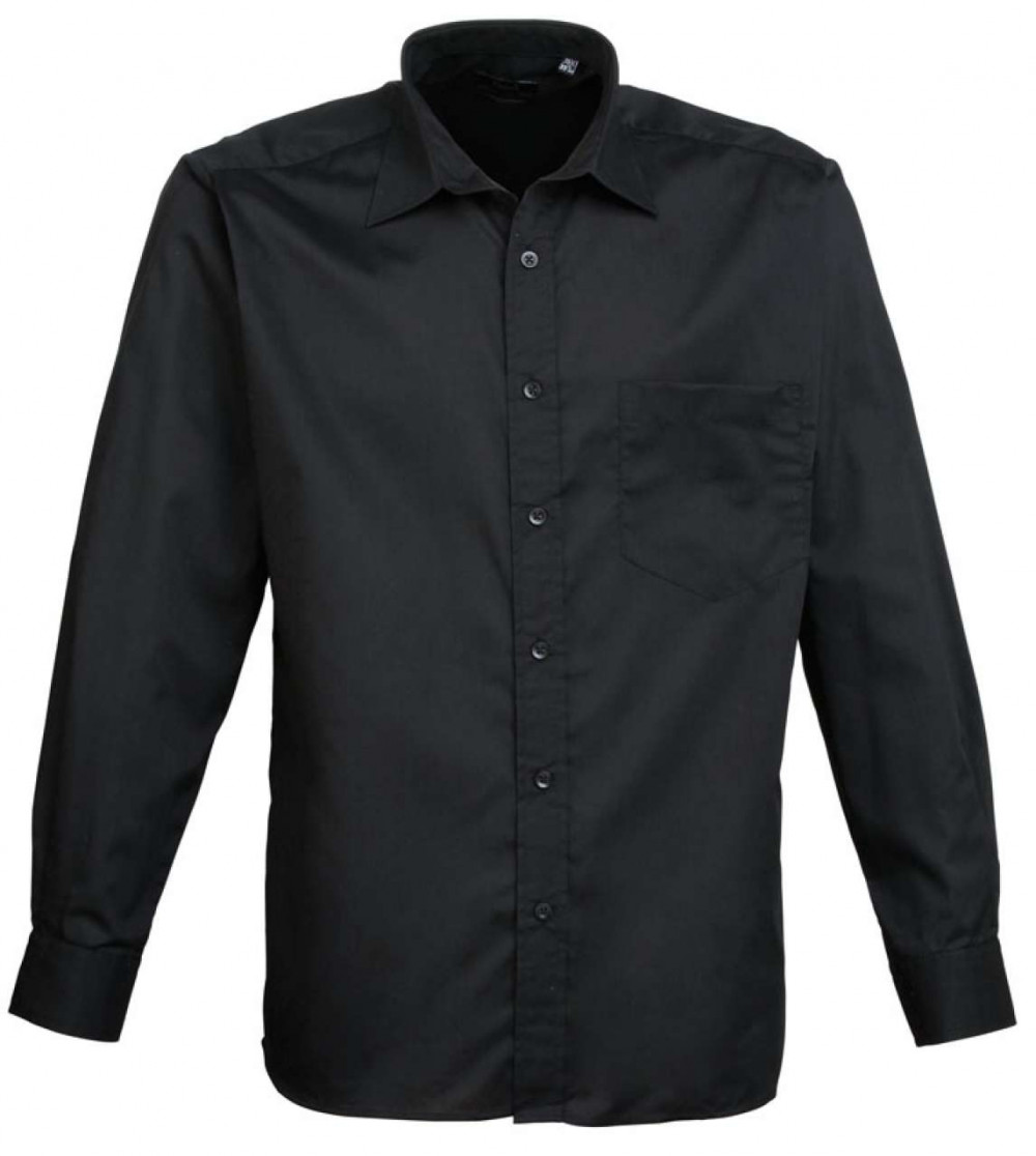 Férfi ing Premier PR200 Men'S Long Sleeve poplin Shirt -XL, Black