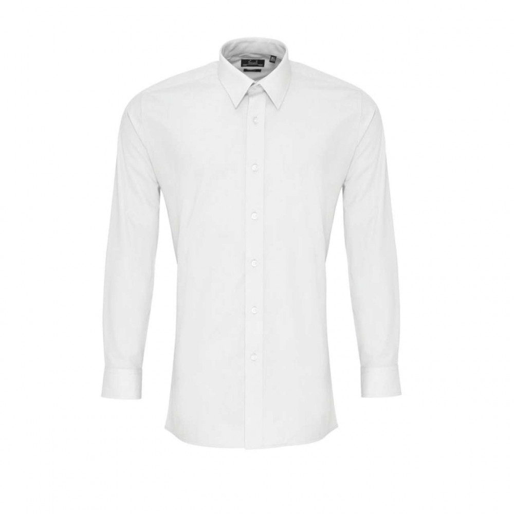 Férfi ing Premier PR204 Men’S Long Sleeve Fitted poplin Shirt -M, White