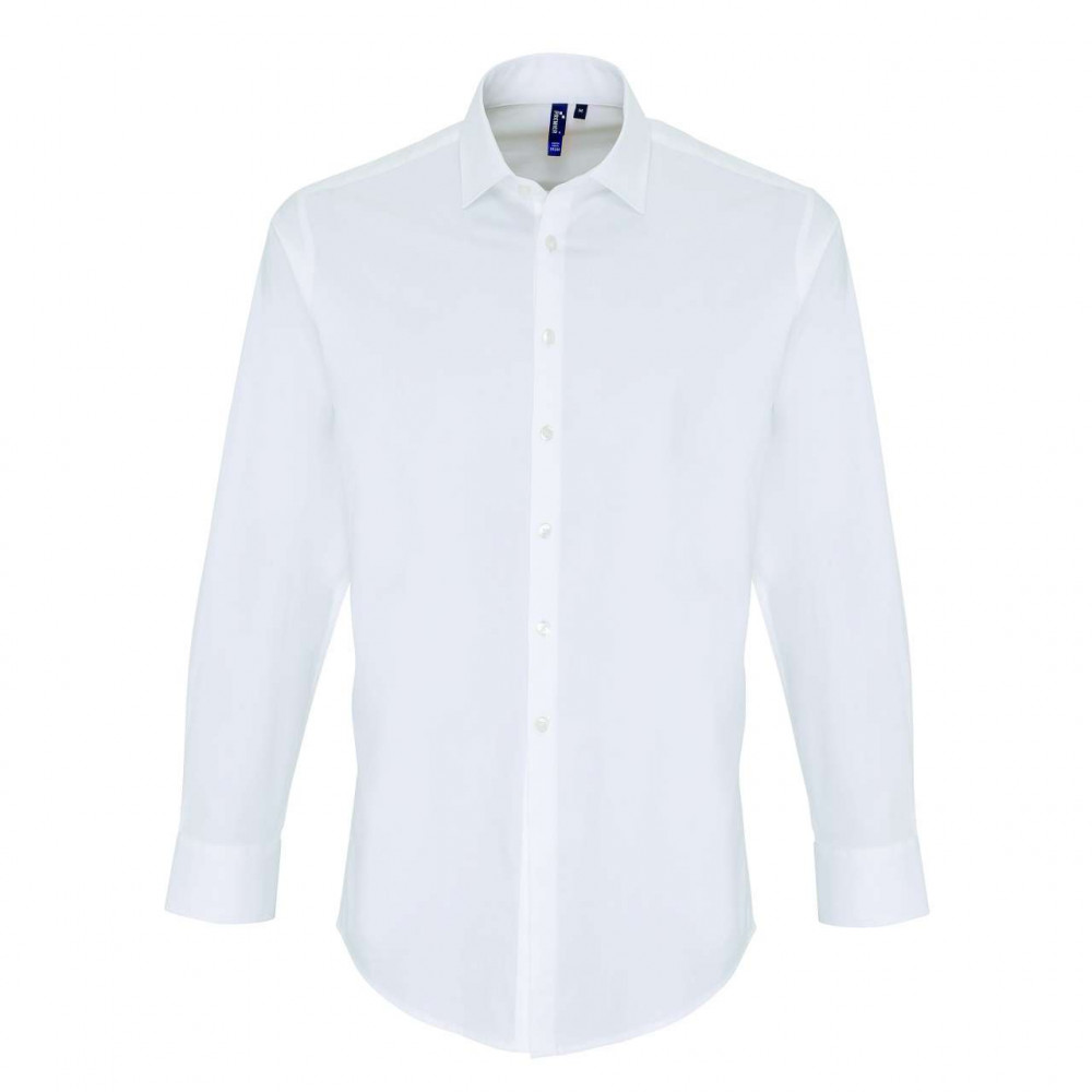 Férfi ing Premier PR244 Men'S Stretch-Fit Cotton poplin Long Sleeve Shirt -3XL, White