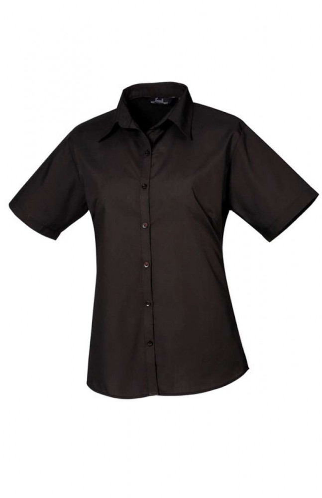 Női Premier PR302 Women'S Short Sleeve poplin Blouse -M, Black