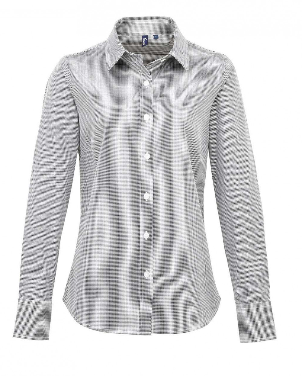 Női blúz Premier PR320 Women'S Long Sleeve Gingham Microcheck Shirt -M, Black/White