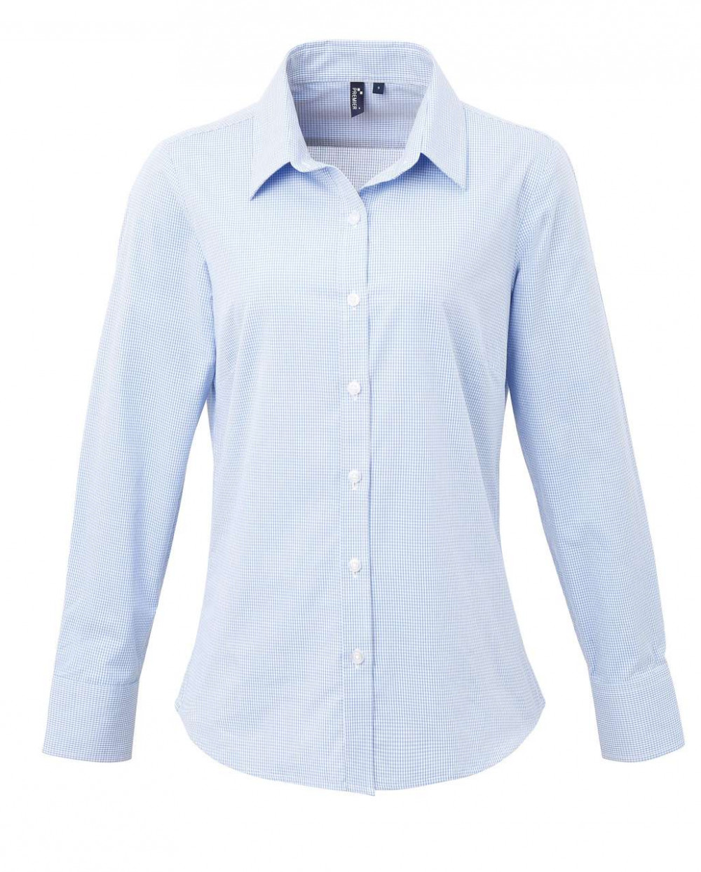 Női blúz Premier PR320 Women'S Long Sleeve Gingham Microcheck Shirt -S, Light Blue/White