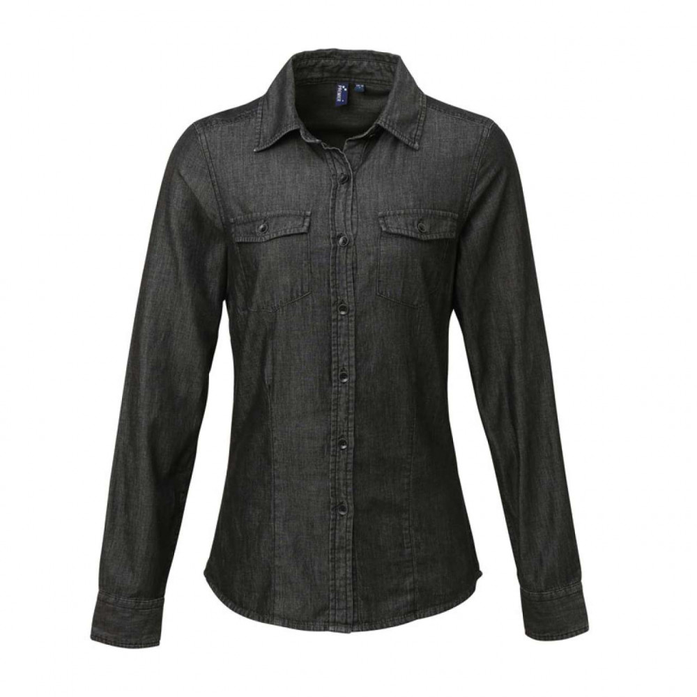 Női blúz Premier PR322 Women'S Jeans Stitch Denim Shirt -M, Black Denim