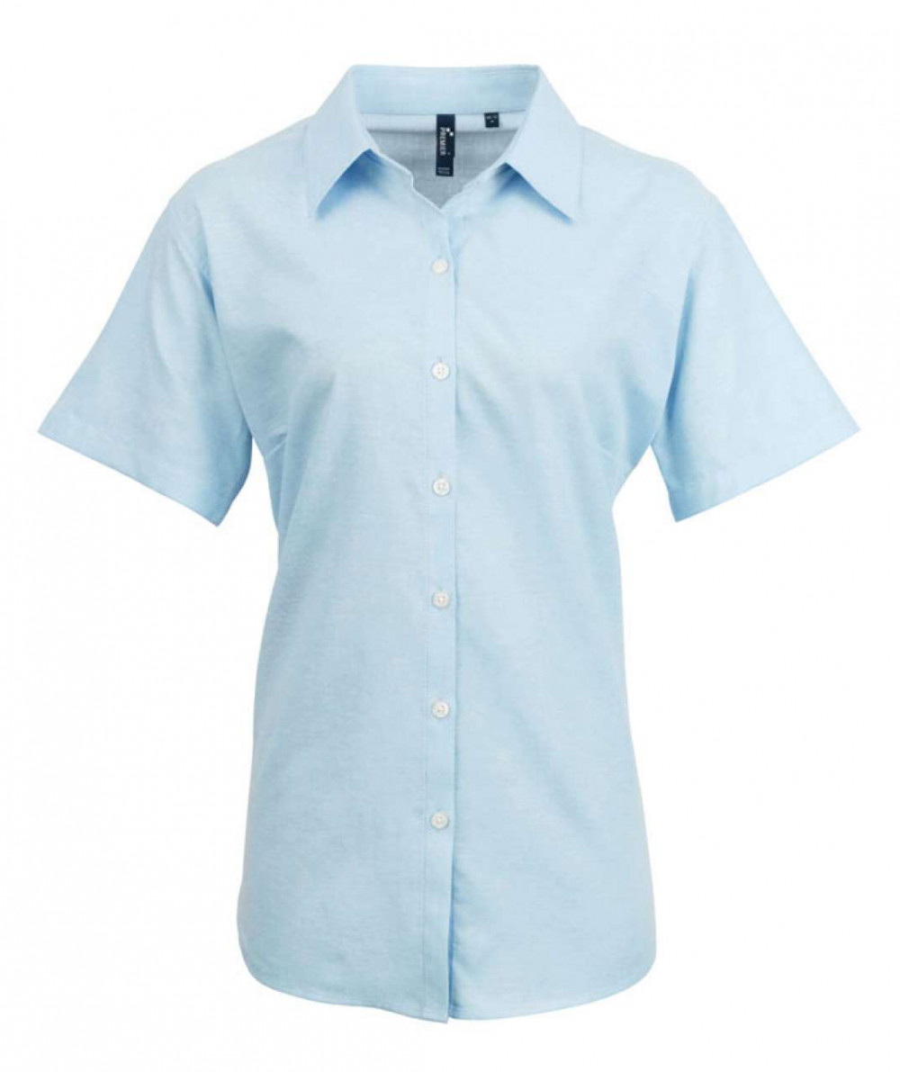 Női Premier PR336 Women'S Short Sleeve Signature Oxford Blouse -M, Light Blue